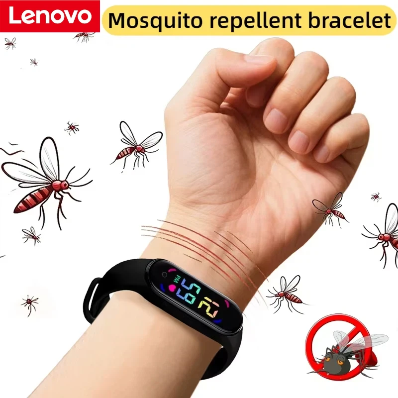 Pulsera Repelente de Mosquitos Lenovo con Pantalla LED, Ultrasónica, No Química, para Hogar, Deportes al Aire Libre, 2026