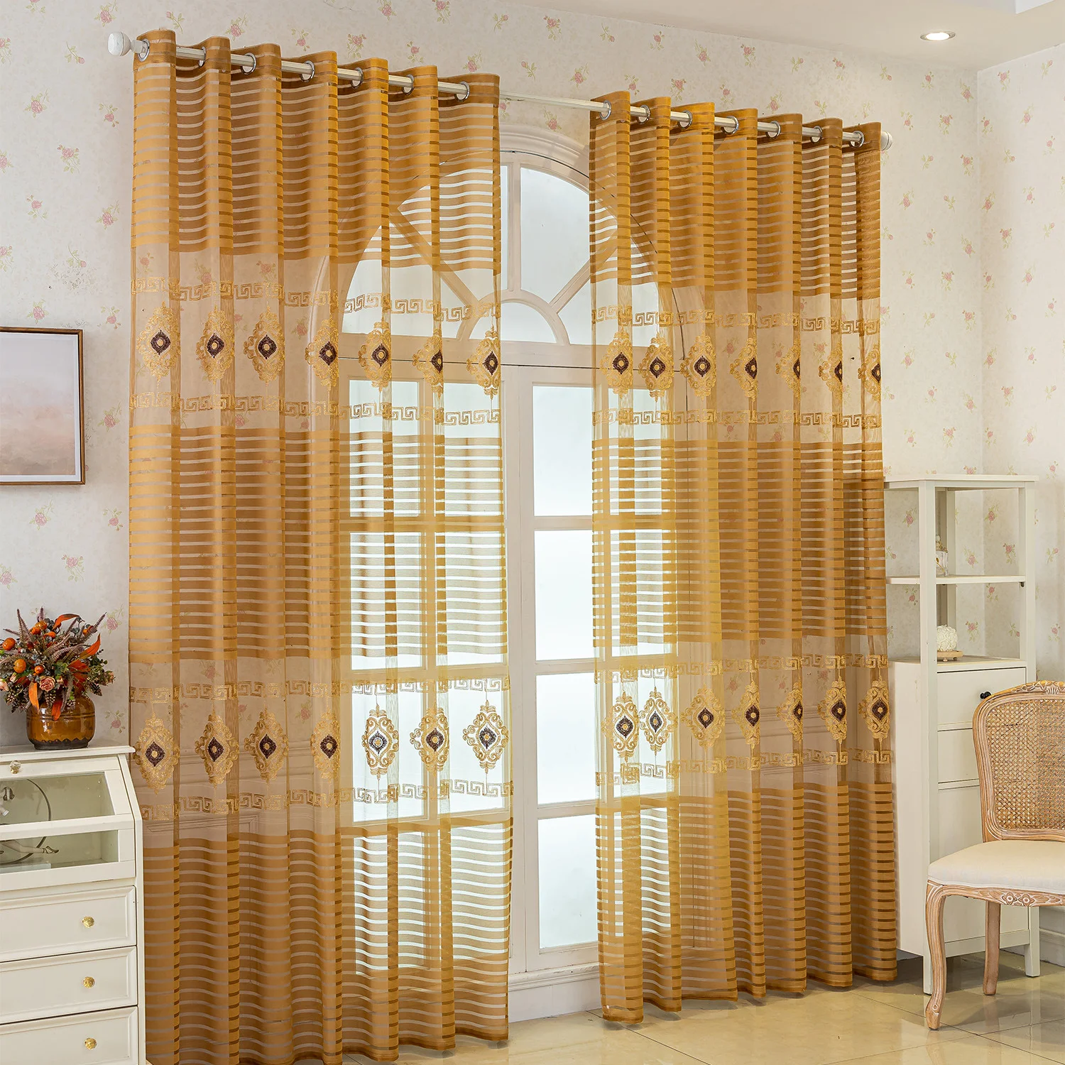 European Vintage Jacquard Blackout Curtain, Luxury Damask Pattern Window Drapes, Thermal Insulated Curtains for Living Room Bedr