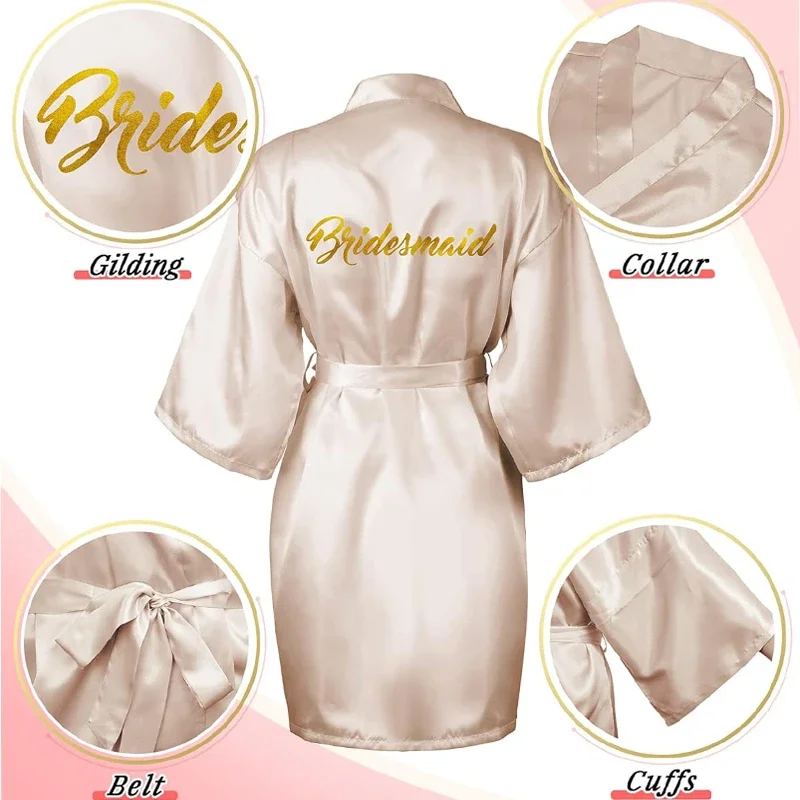 Imagem -06 - Kimono de Dama de Honra com Design do Coração Vestido de Dama de Honra Roupão de Honra Laços Flautas de Champanhe para Casamento a 18 Pcs