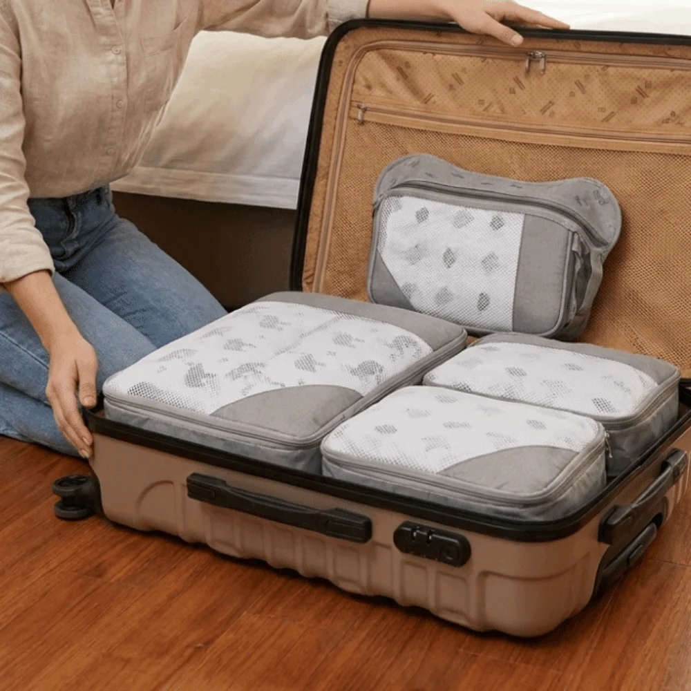 Nylon Compression Packing Cubes Space-Saving Expandable Travel Storage Bags Foldable Waterproof Garment Sorting Pouches Camping