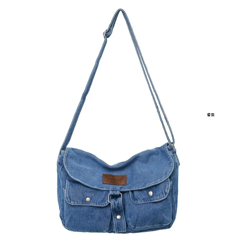 Vintage Simple Denim Bag Washed Cowboy Shoulder Crossbody Bag Women Student Leisure Travel Messenger Bag Japanese Purse Handbags