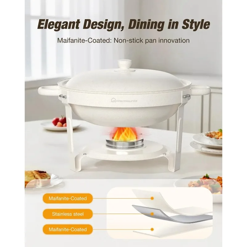 White Chafing Dishes for Buffet (5QT, 4Pack) - Maifanite-Coated, Food-Grade Stainless Steel, Rolled Rim, Stackable,Weddings