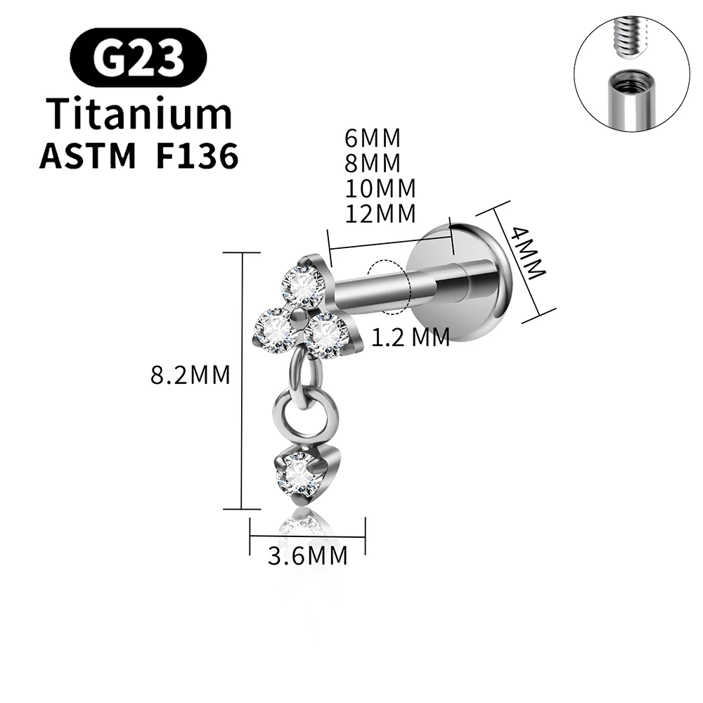ASTM F136 Titan 16G CZ Drapierkette Flacher Ohrstecker Blumen-Knorpel-Ohrring Labret Lippen-Ohrloch-Tragus-Helix-Piercing-Schmuck – Detail 5