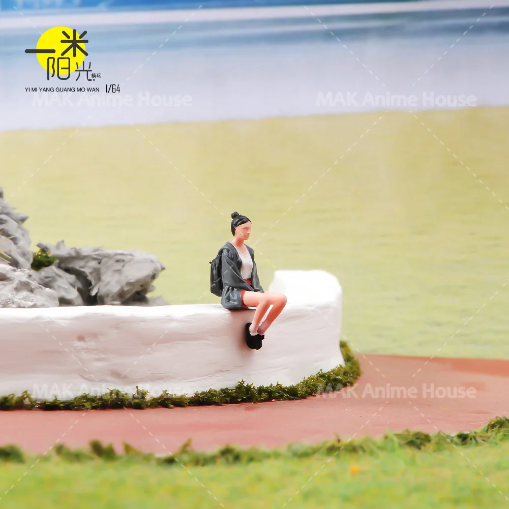 Miniatures Figures1/84 1/64 1/43 1/24 1/18 Maruko Head Sitting Posture Girl Student Unpainted Model Creative Street Scene Dolls