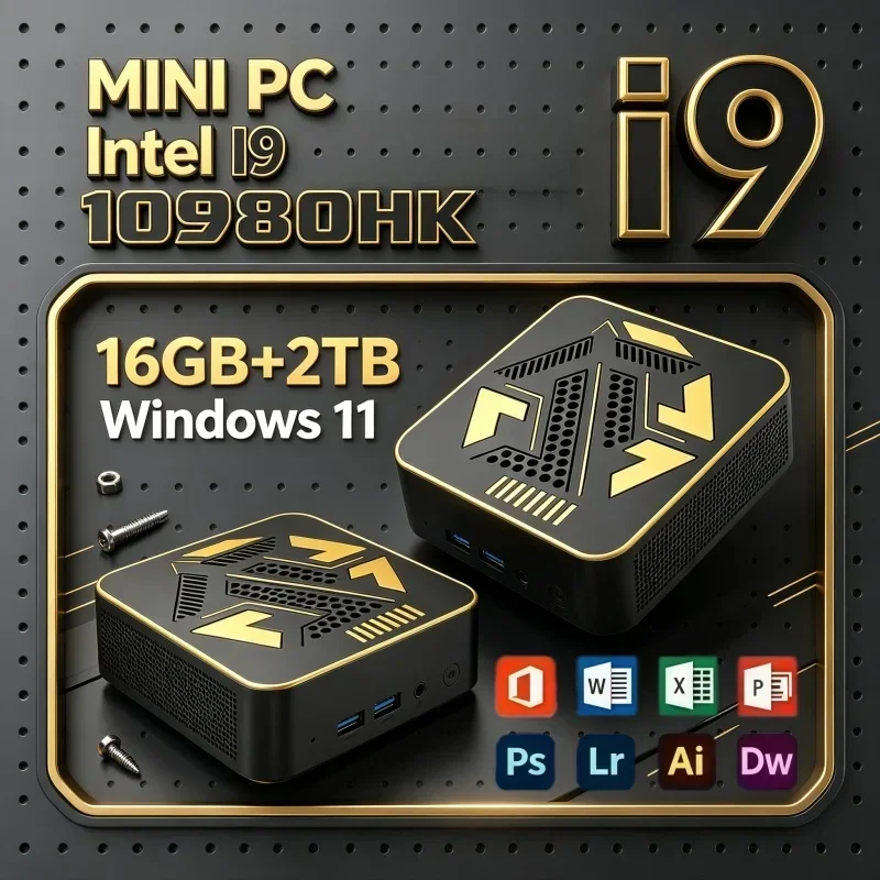 Mini PC Intel I9‑10980HK Windows 11 16GB RAM 2TB SSD WiFi6 BT5.2 4K Display Mini Computer For Web Browsing Streaming Office Work