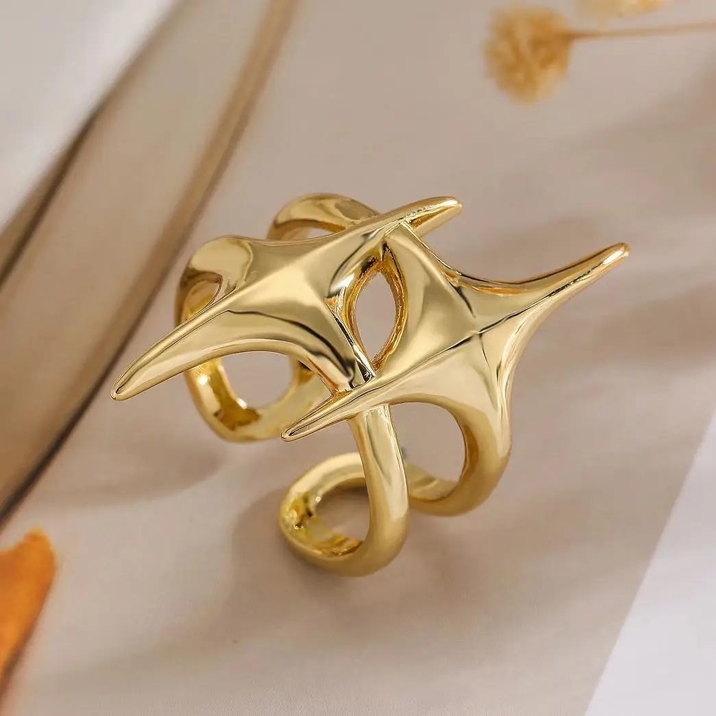 Punk Silver Color Copper Stars Open Rings for Women Men Fashion Adjustable Couple Rings Y2K Hip Hop Vintage Ring Jewelry Gift image 5