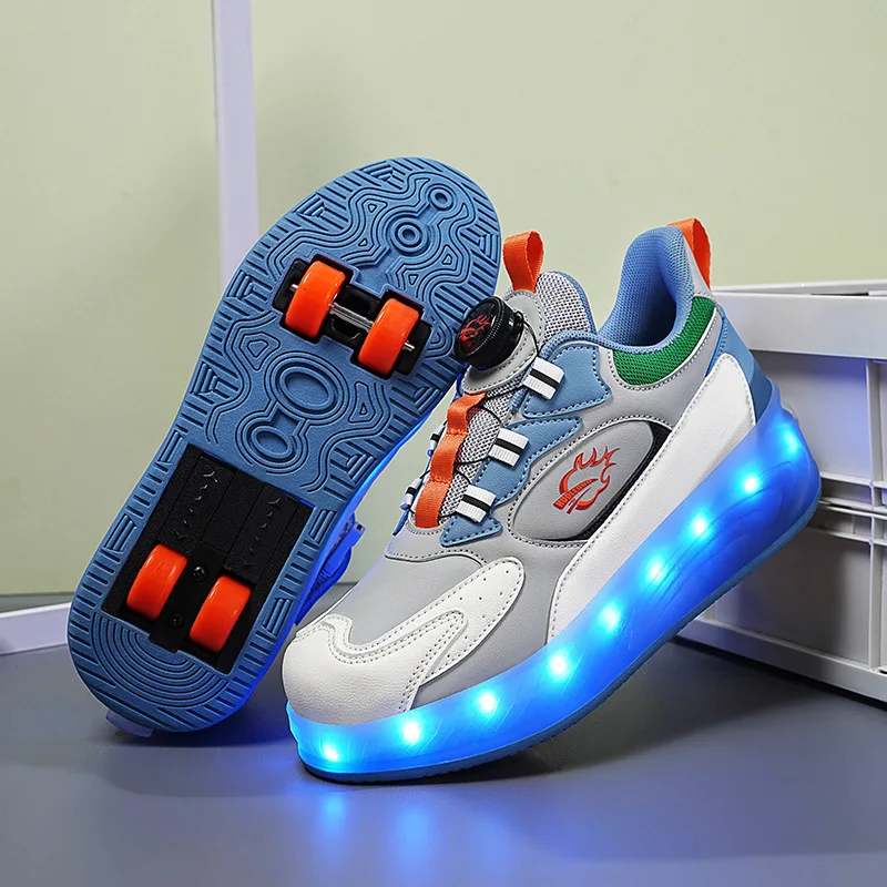 Onzichtbare knop voor kinderen Vierwielige rolschaatsen Jongens Meisjes Wielschoenen met LED-licht Student rolschaatsen Schoen Mode Sneakers