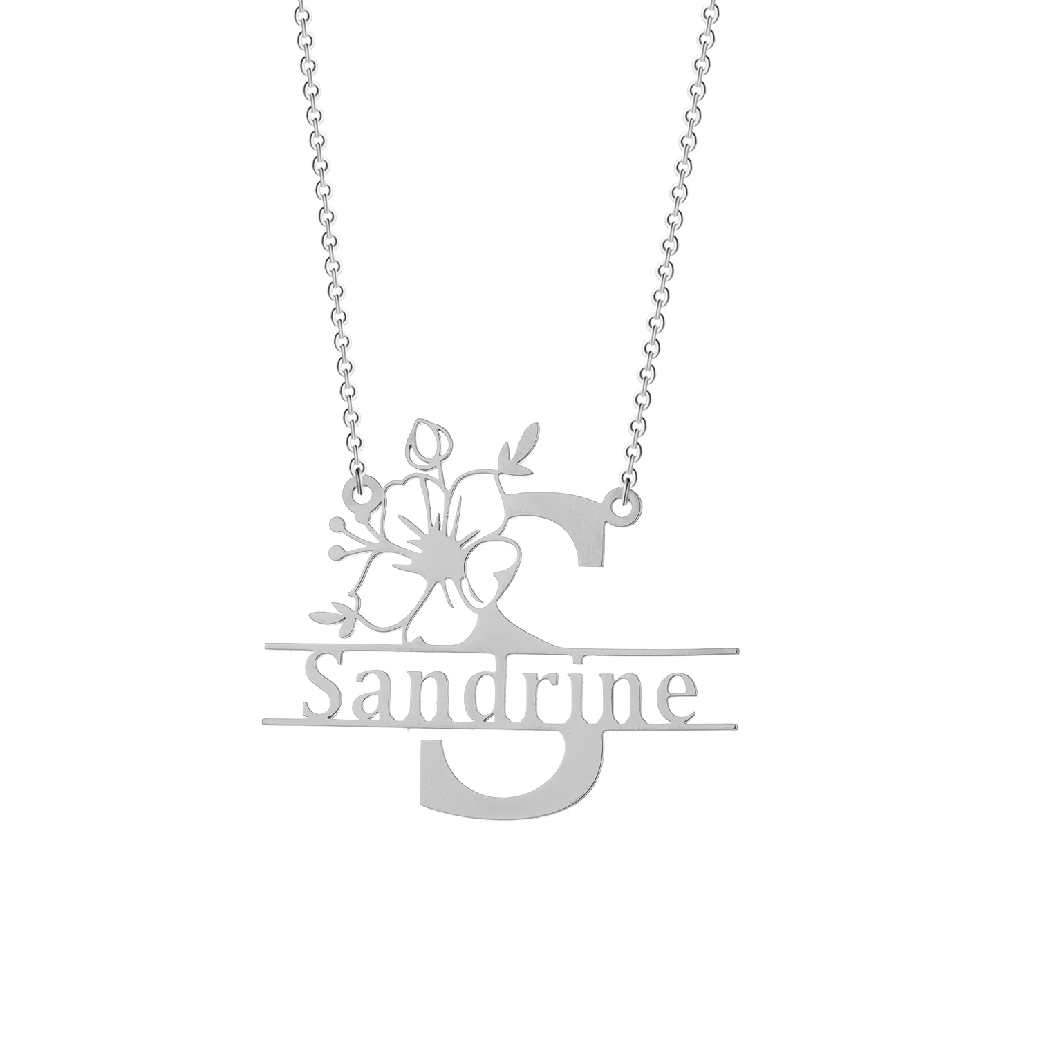 QIMING Custom S Name With Flower Necklaces For Women Stainless Steel Jewelry Personalized Letter Pendant Valentine's Day Gifts