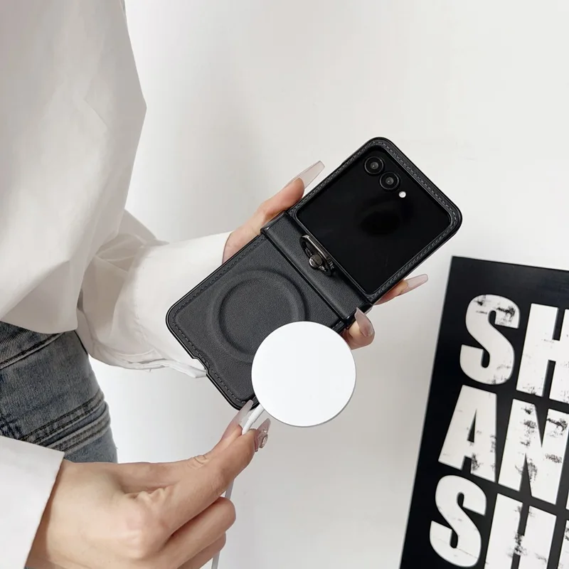 360 Rotating Ring Holder Magnetic Wireless Charging Phone Case for Motorola Razr 50 60 70 Ultra Moto Razr 50 60 70 Leather Cover view 5