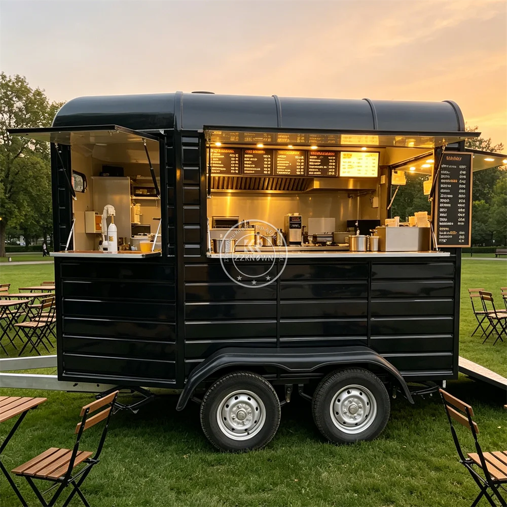 Camión de Comida Callejera, Remolque de Cocina Móvil para Shawarma, BBQ, Café y Comida Rápida con Equipamiento de Cocina Completo