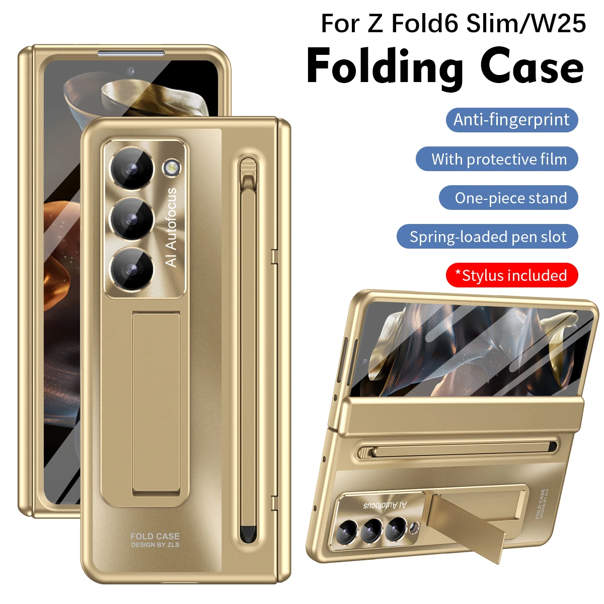 

For Samsung Galaxy Z Fold 3 4 5 6 5G Z Fold Special Edition 6 Slim SE Case Plating Holder Hinge With S Pen Slot Protective Cover