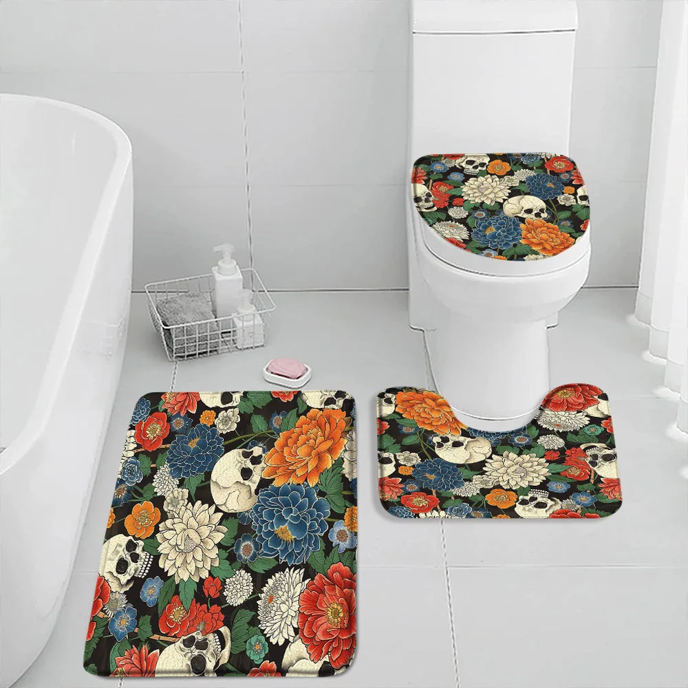 Flowers Bath Mat Set Watercolor Flower Plants Greenery Bathroom Decorations Modern Bathtub Rug Home Carpet Toilet Lid Cover