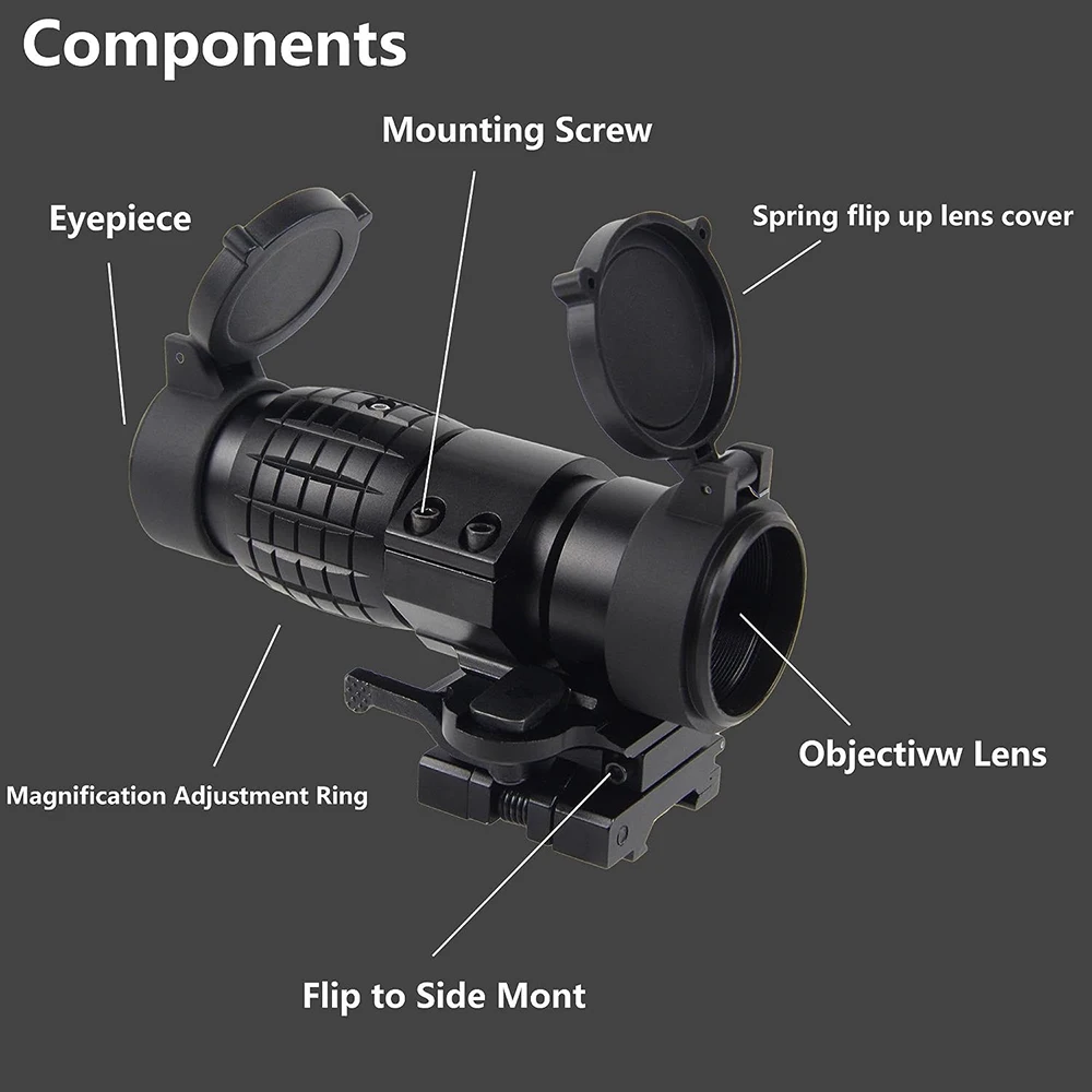 3x Magnifier Scope with Flip to Side 20mm Rail Mount Quick Detach Hunting Optics Scope for Holographic Reflex Red Dot Sight