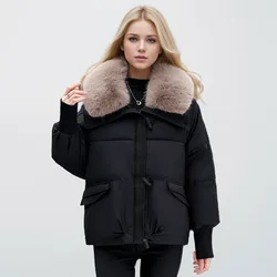 2024 New Loose Ladies Cropped Jacket Winter Woman Parka Pockets Overcoat Korean Fashion Female Ultra Light Thick Warm Coat