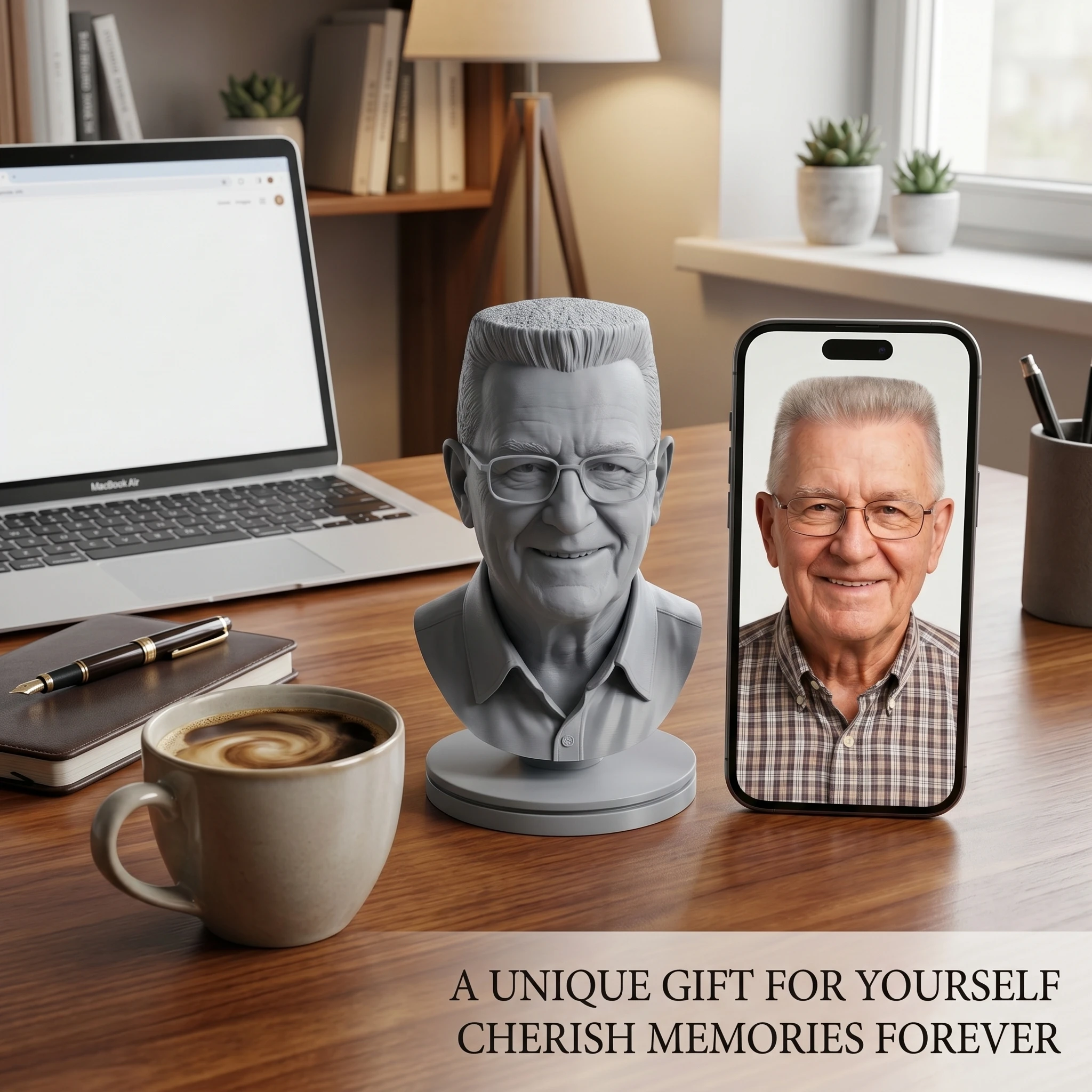Custom Photo 3D Printed Bust Portrait, Personalized 3D Head Sculpture, One-of-a-Kind Memorial & Birthday Gift