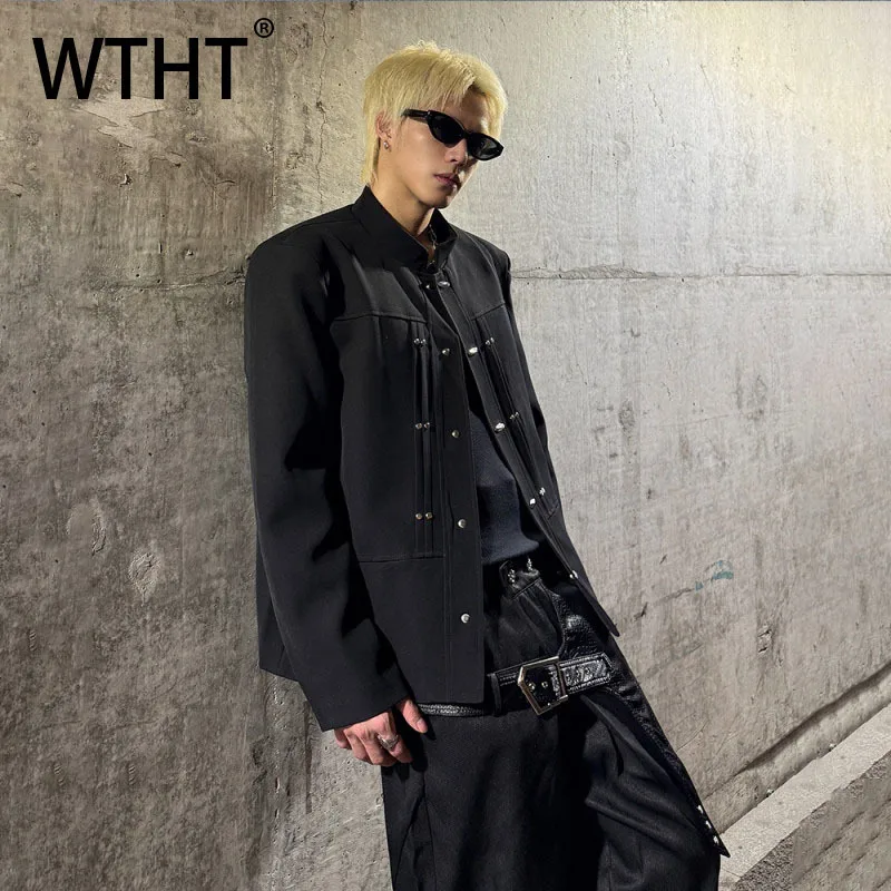 

WTHT модный мужской однотонный пиджак с металлическими пуговицами, модная куртка в китайском стиле с воротником-стойкой, мужской осень 2023, 2A2041
