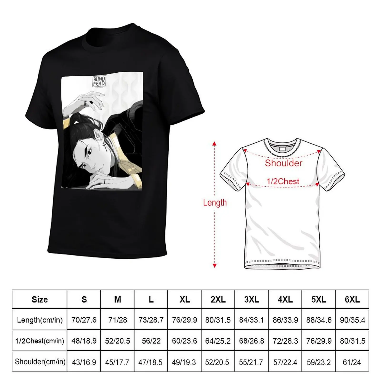 Mitsu Manga style Blindfold Mashersan T-Shirt anime t shirts Short sleeve tee aesthetic clothes tops Men's clothing