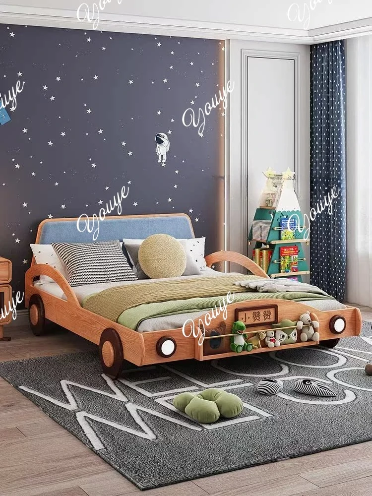 

Children's bed boy solid wood Nordic red oak bedroom car bedside 1000 single bed designer