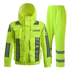 Reflective Raincoat Rain Pants Suit Traffic Sanitation Patrol Split Safety Waterproof Rain Gear Raincoat Customized Print Logo