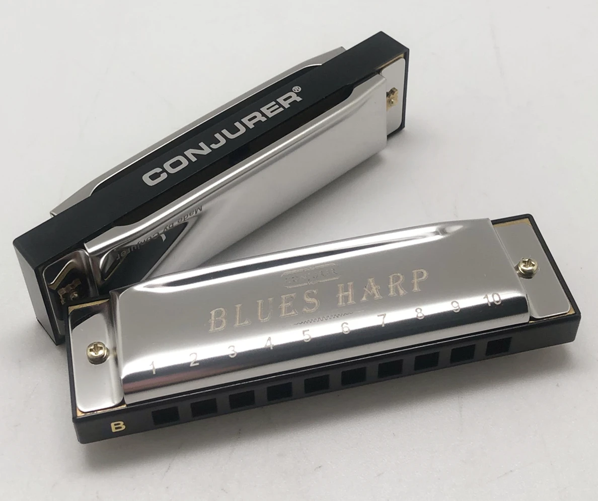 Conjurer 10 hole blues harmonica set  of 7 keys with case for beginner professional adults gift