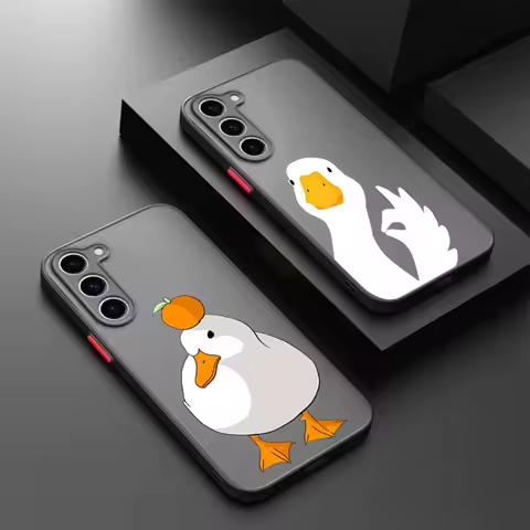 Cartoon Duck Goose Interesting Frosted Translucent For Samsung Galaxy S24 S23 S22 S21 S20 FE S10 S9 S8 Plus Ultra Pro 5G Cover