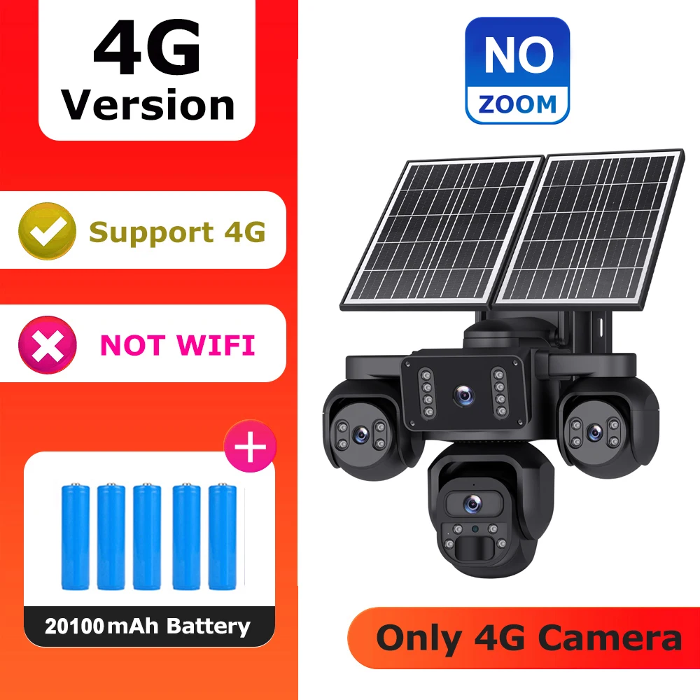 SHIWOJIA 20MP 10X ZOOM Camera Solar 4G SIM 5 Lenzen 4 Schermen Beveiliging 360° °   Automatische tracking-systemen voor thuisbewaking
