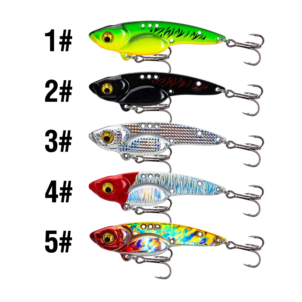 5 Stück Bunte VIB-Köder Metall-Jig Sinkender Köder 3,5g/5g/7g/10g/14g/17g Spinner Spoon Swimbait Salzwasser mit 3D-Augen Dreifachhaken – Detail 2