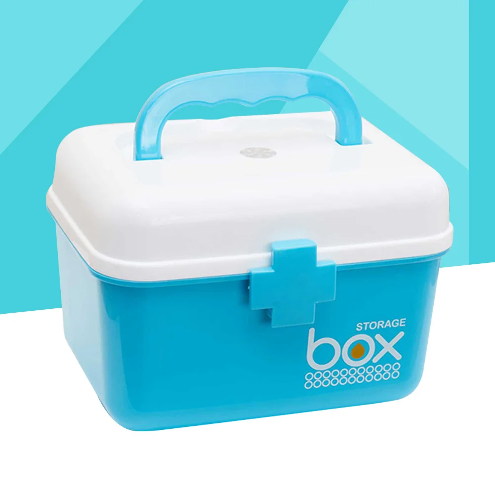 Mini Medicine Storage Organizer First Aid Kit Double Layer Large Capacity Portable Family Emergency Storage Size S Lake Blue