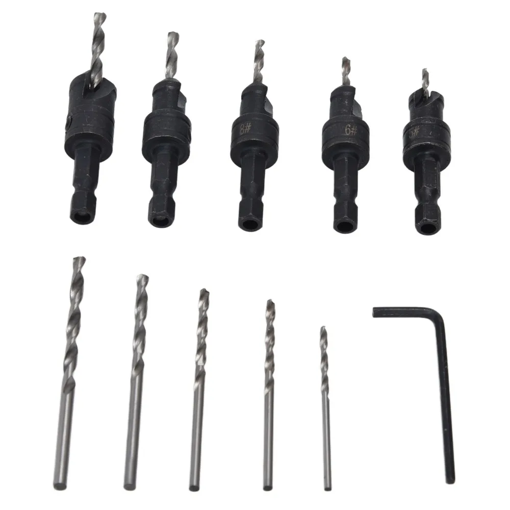 11pcs Depth Adjustable Countersink Drill Bit Set 1/4 Inch Hex Shank Quick Change Pilot Drill Bit Set Allen Wrench Included