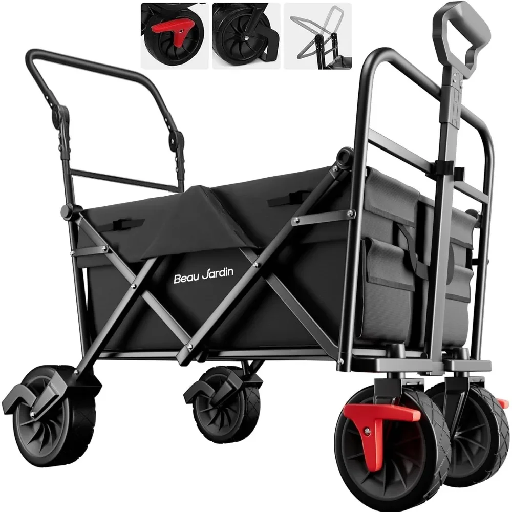 Collapsible Folding Beach Wagon Cart 350lbs Foldable All Terrain Wagon 100L Utility Camping Grocery Portable