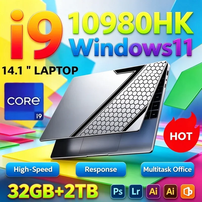 2026 Intel I9 10980HK Sturdy 14.1 Inch Laptop 32GB RAM 2TB SSD Pro Gaming Notebook 1920x1080 Office High Performance