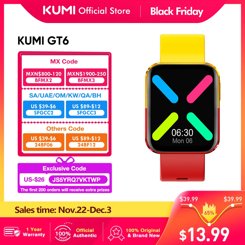 New KUMI GT6 Two-color Smart Watch 1.72