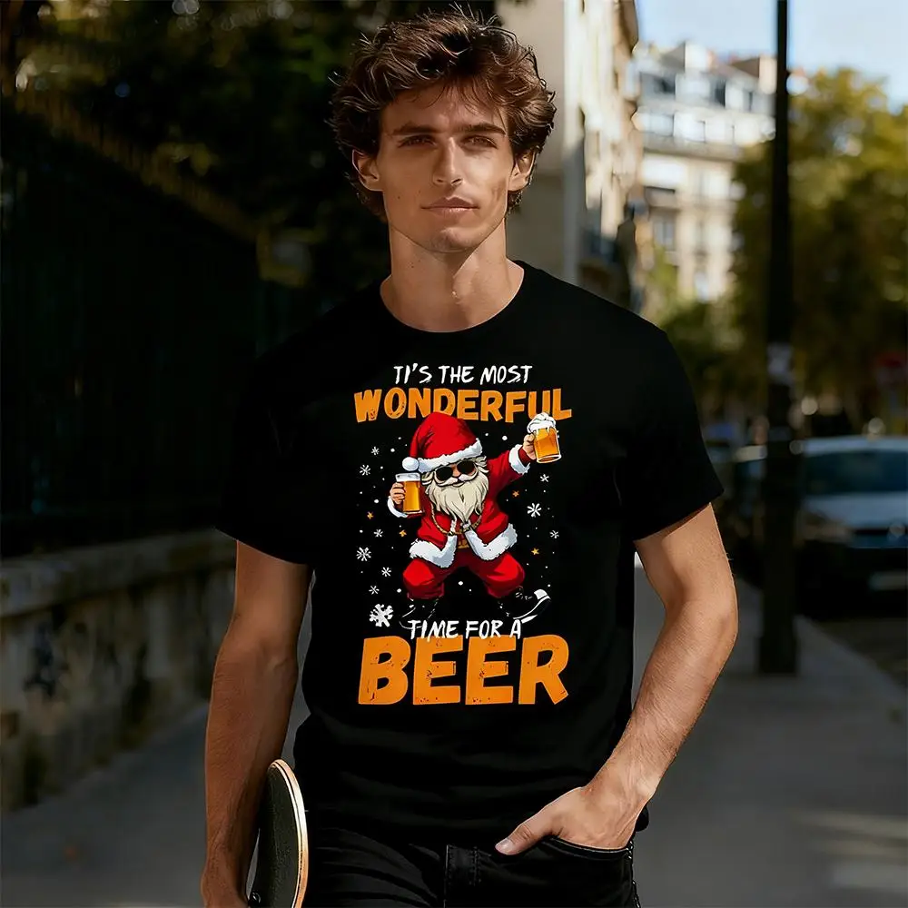 

Hot-selling Men's Fun Santa Claus And Snowflake Print T-shirt Christmas Street Casual Fashion Apparel Unisex Christmas Gift