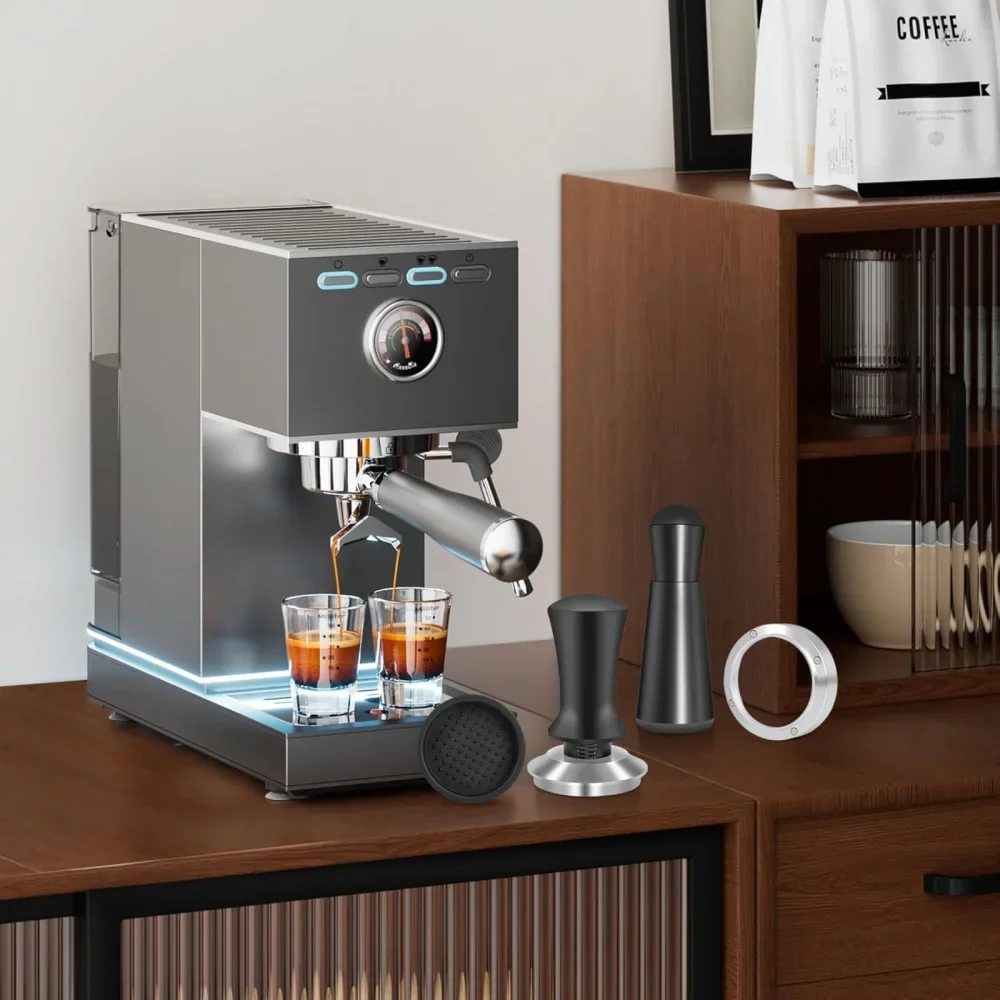 51/53/58mm Espresso Tool Set, 304 Thread Scale Powder Press, Powder Ring Cloth, Powder Needle, Small Round Pad, Coffee Utensil