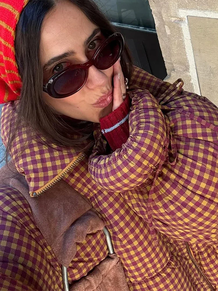 

Women's New Autumn Winter Jackets Cuff Lace up Cotton Jacket Woman Stand Collar Stripe Zipper Loose Warm Coat Street Casual Chic