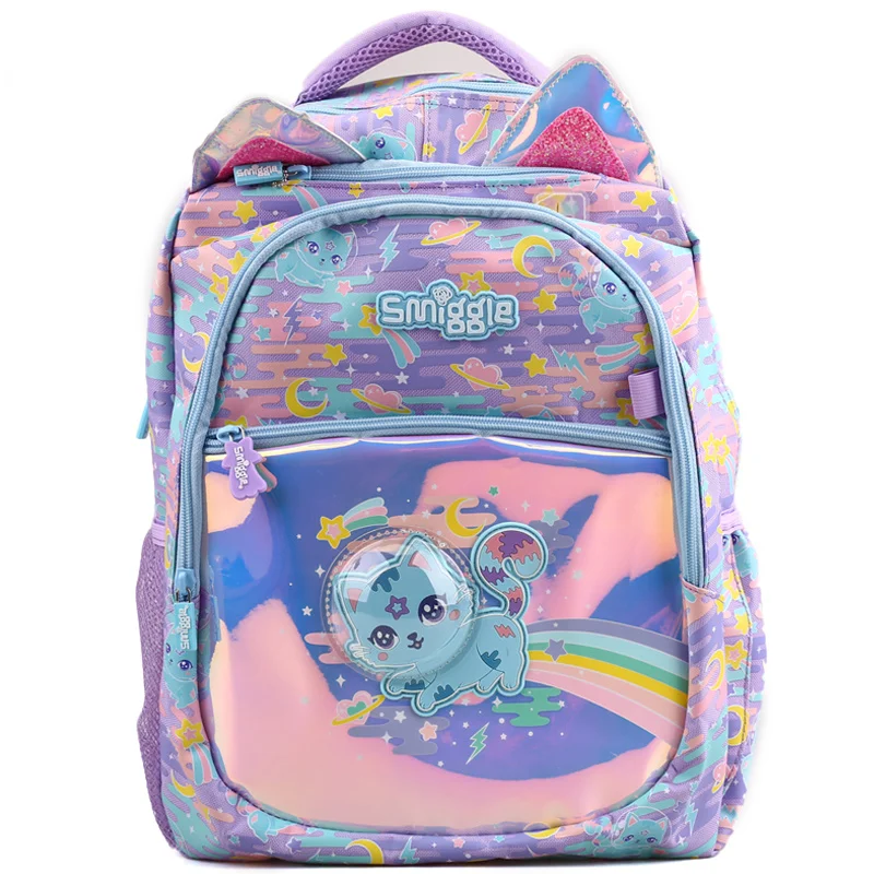 2024 Australian Smiggle Kawaii Blue Space Cat Student Backpack Crossbody Backpack Lunch Bag Pencil Box Card Bag Student Gift