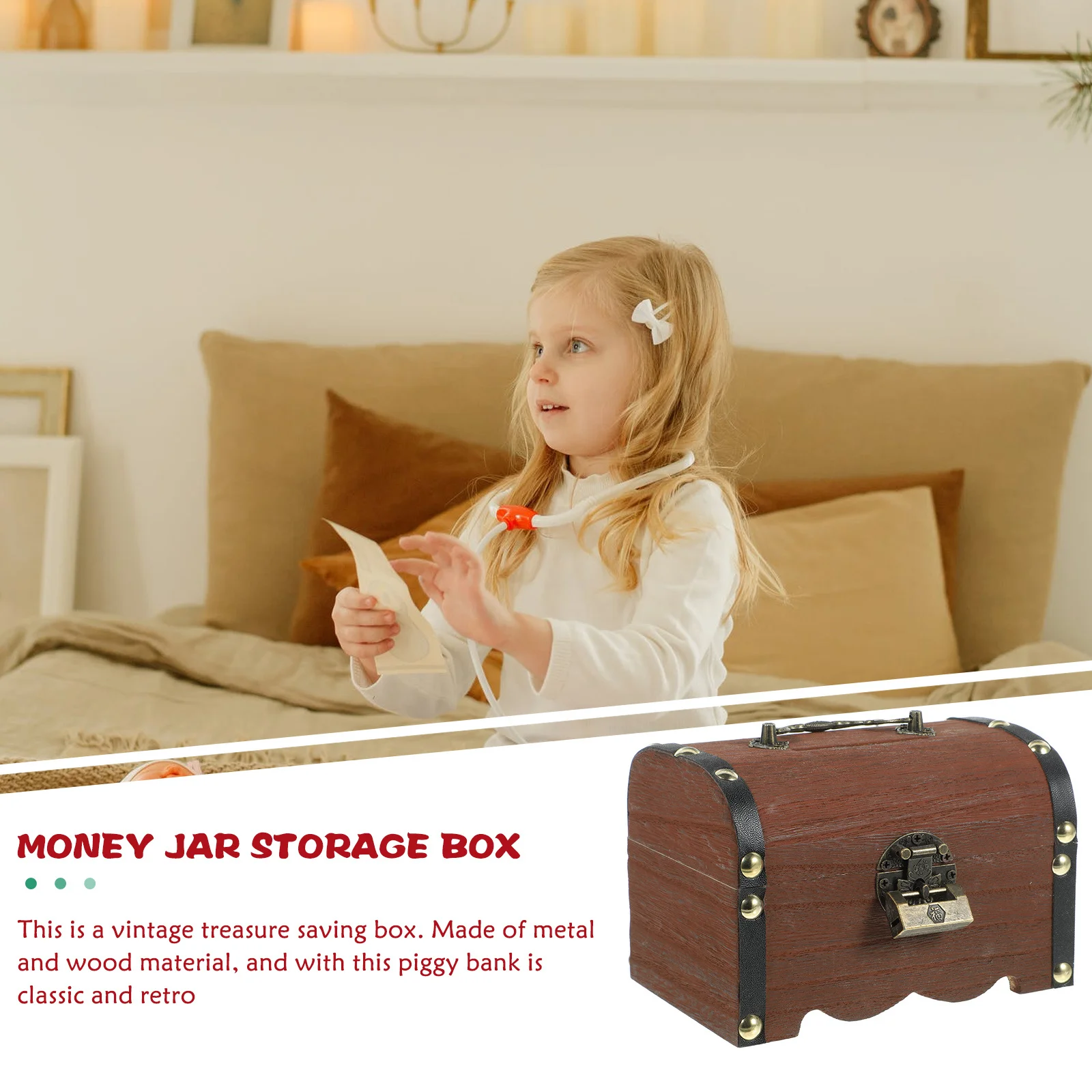 

Wooden Treasure Box Vintage Rectangle Storage Chest For Coins Jewelry Lockable Trinket Case Desktop Ornament Pirate Party Gift