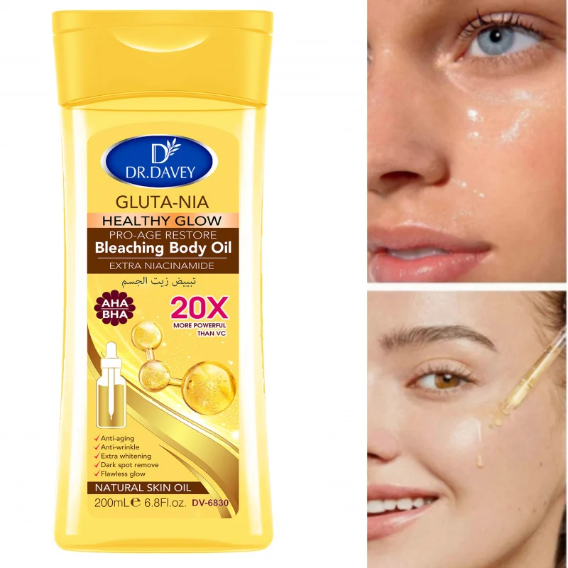 200ml DR.DAVEY GLUTA NIA Body Oilزيت العناية بالبشرة يرطب ويغذي البشرة بسعة كبيرة زيت أساسي للجسم بالكامل for Body, Face, Hand, Lip, Eye，travelDr.davey