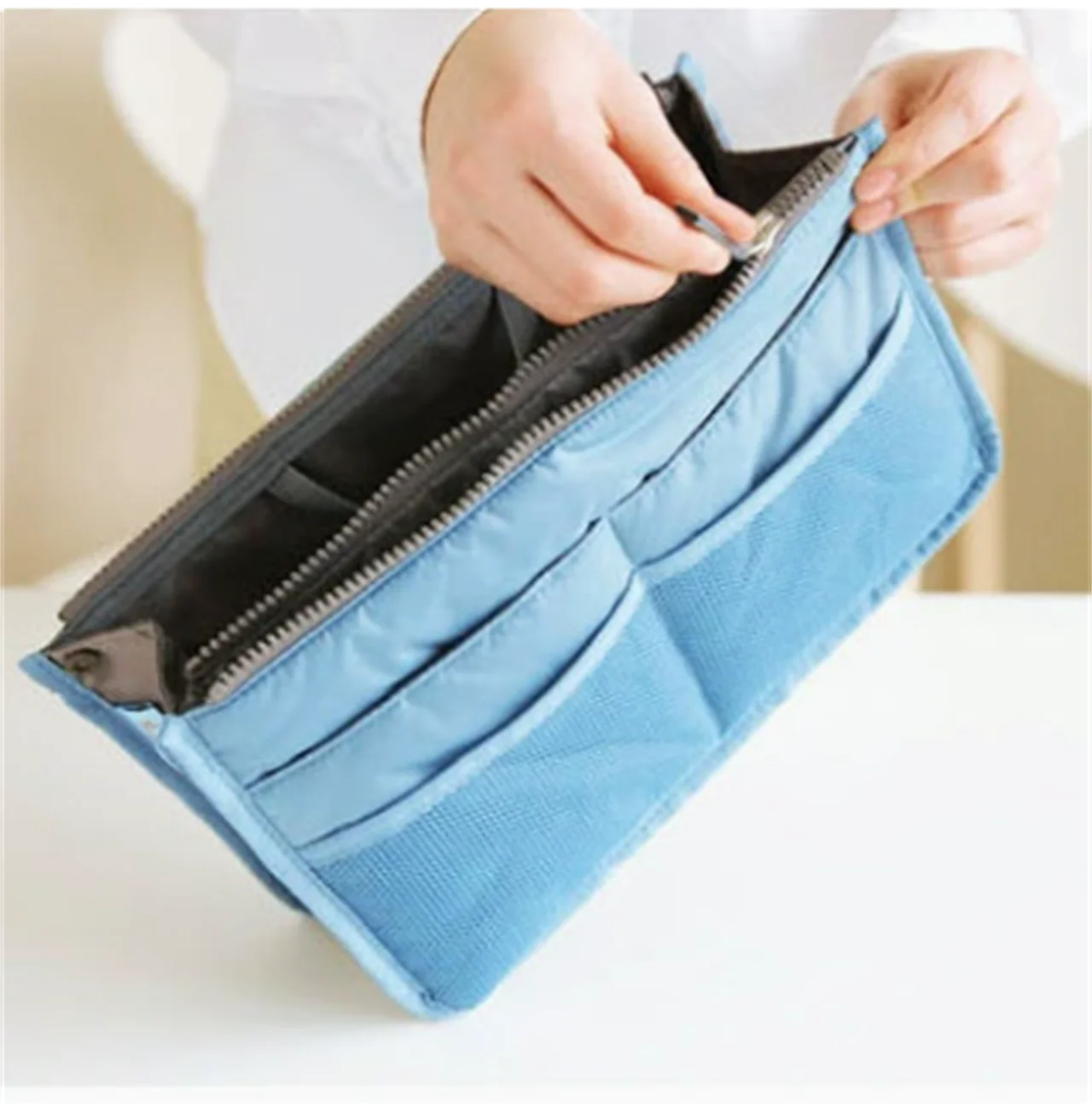 HOMEFISH Multi Pocket Portable Cosmetic Storage Bag, Large Capacity Double Zipper Travel Mommy Toiletry Bag