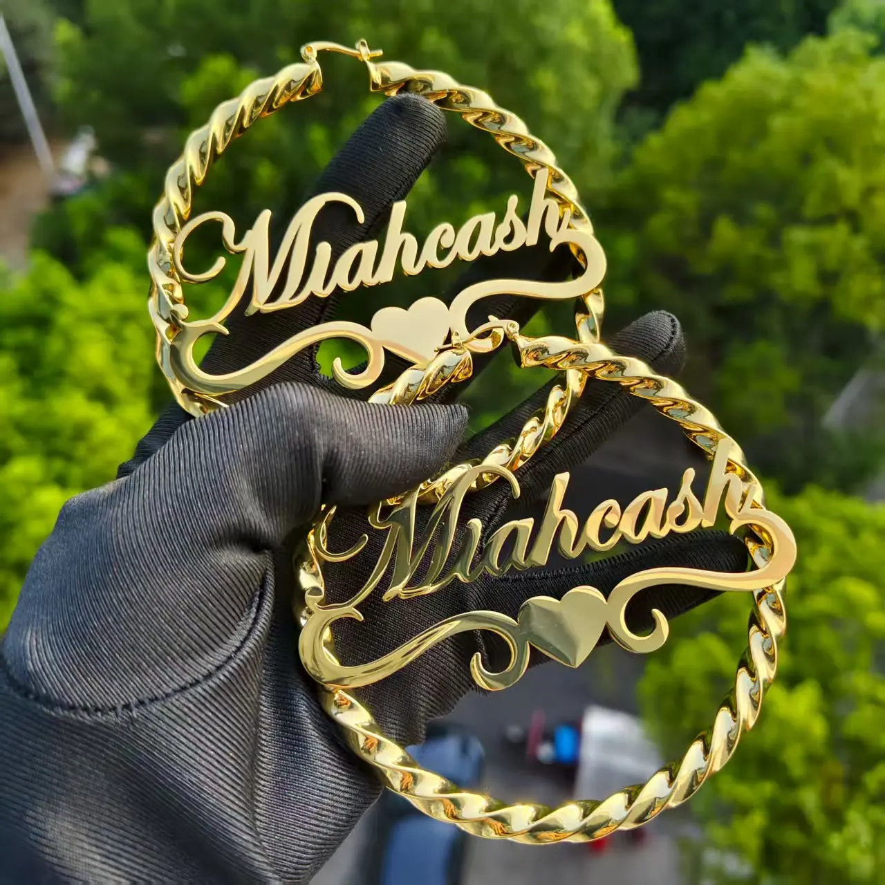 DHQH Customized Name Threaded Earrings Customized Round Threaded Earrings Large Character Personalized Earrings Christmas Gift