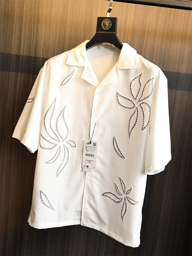 

Hawaii Vaion Sle Loose Cuban Collar f Sve Embroidered irt Men's Summer Faion Casual Wear ort Sve irt