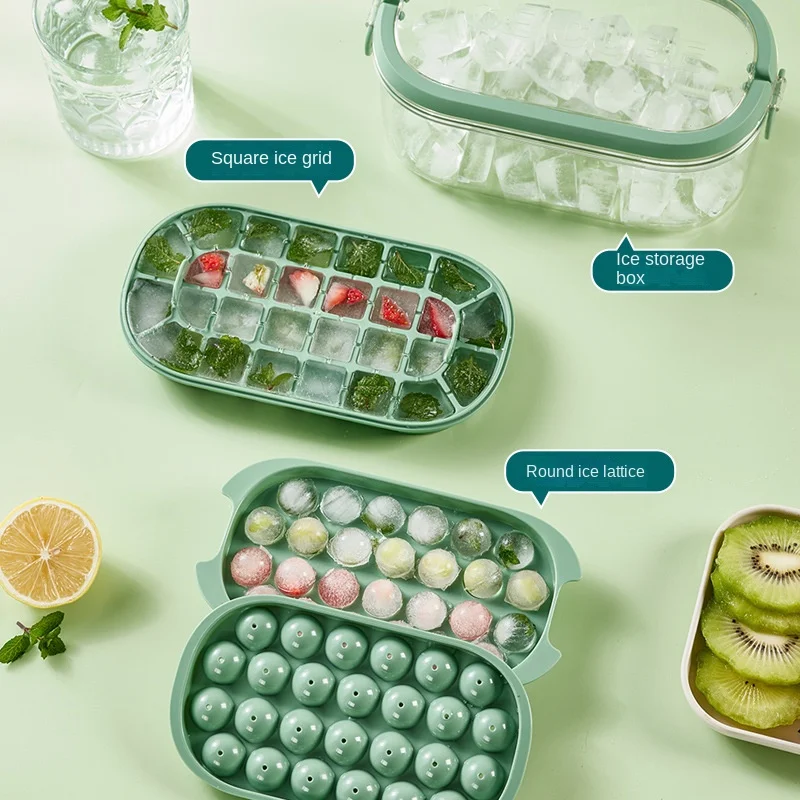 Silicone Ice Cube Tray with Lid and Storage Bin Ice Ball Maker Mold Reusable 2 Layers Plastic Mini Round Ice Ball Maker Mold