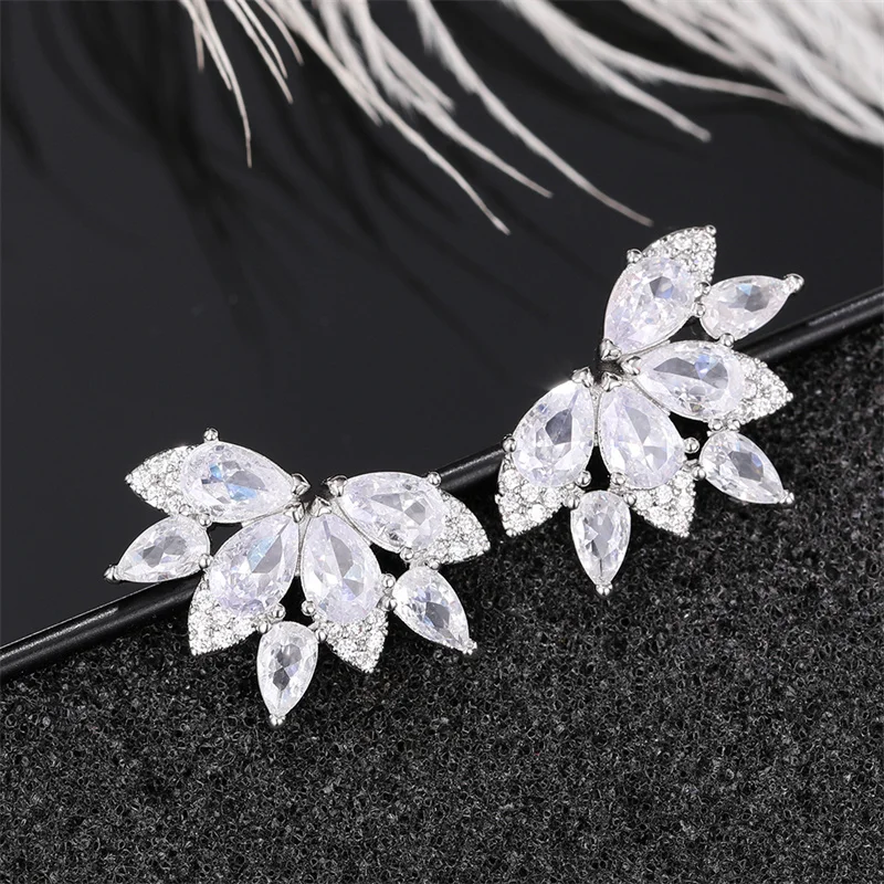 Huitan Newly Designed Women Earrings with Pear Cubic Zirconia Crystal Temperament Aesthetic Lady Earrings Wedding Party Jewelry