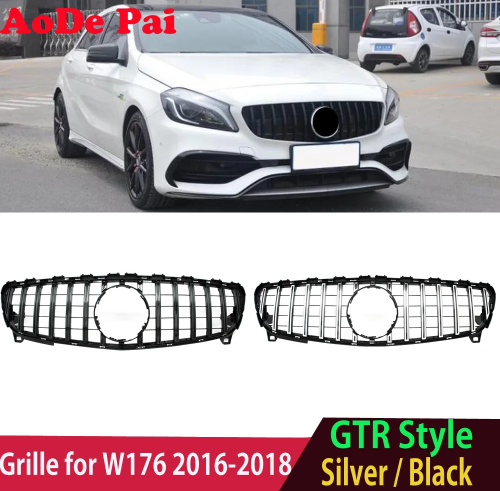 

W176 Grille Black Color GTR Panamericana Style Front Bumper Hood for Mercedes A Class W176 2016 2017 2018 A180 A200 A45