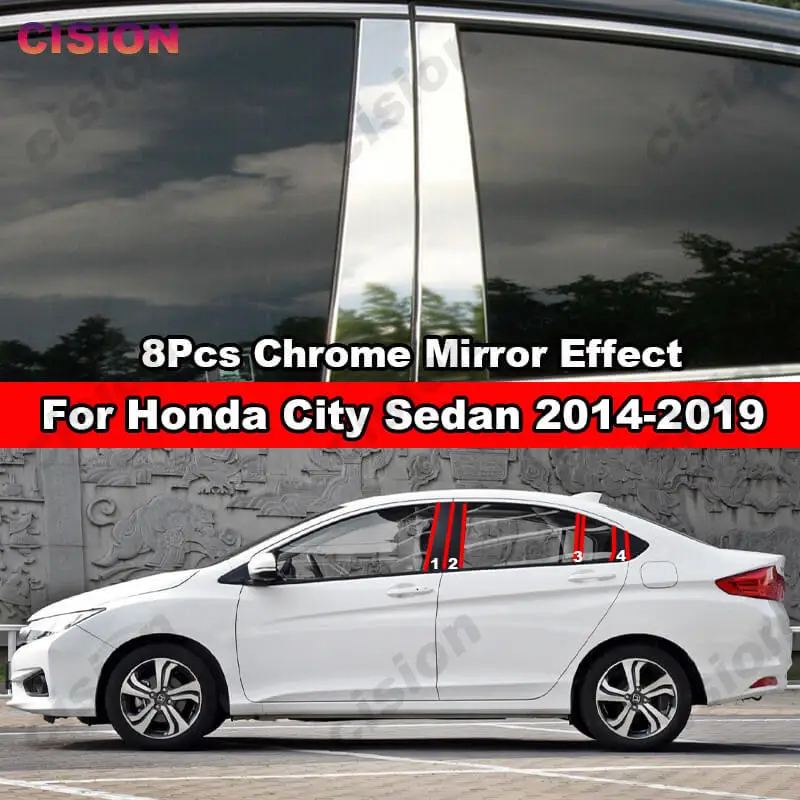 

For Honda City Sedan 2014-2019 Chrome Window Door Column B C Pillars Post Cover Trim Stainless Steel Sticker Styling Accessories