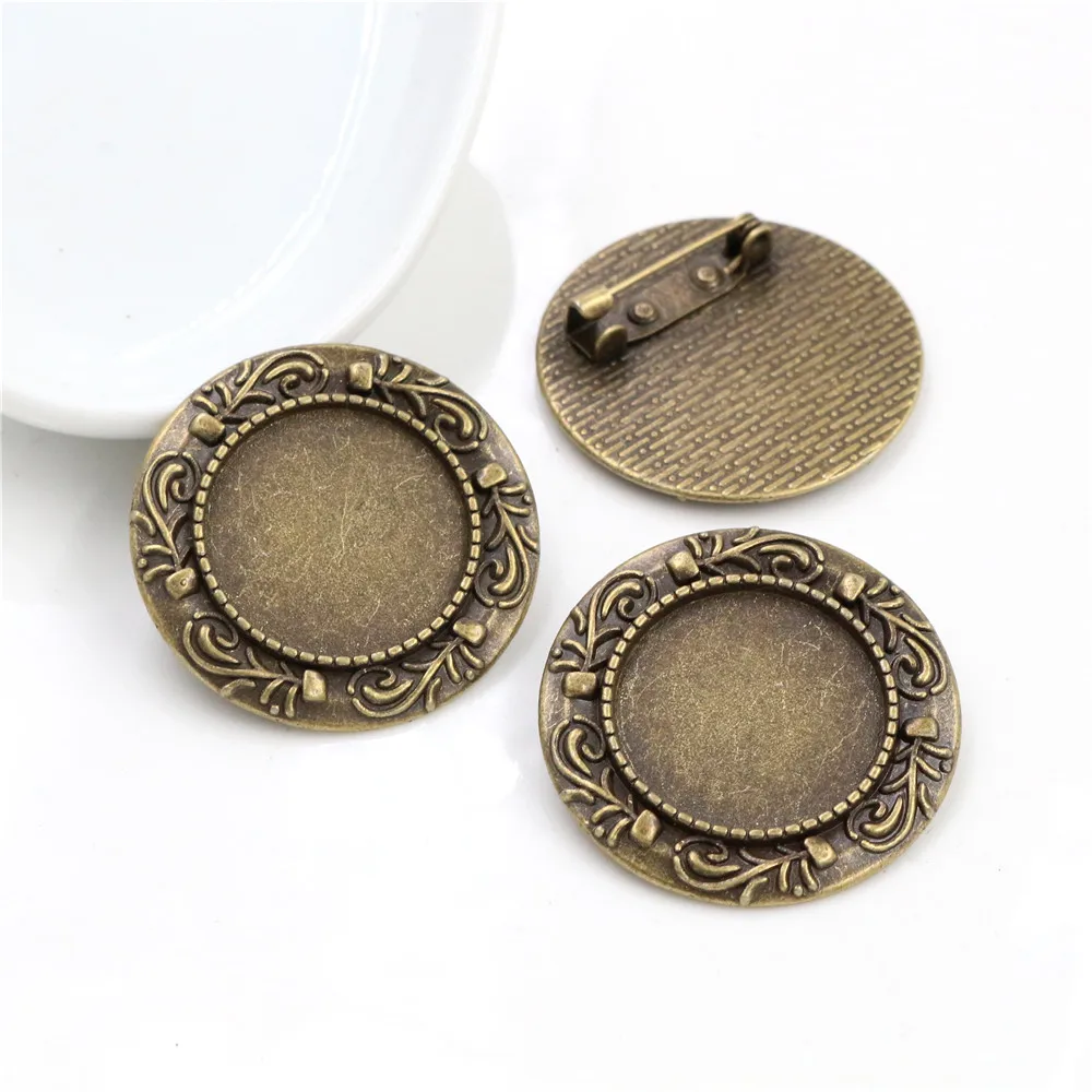 5pcs 20mm Inner Size 2 Style Antique Silver Plated and Antique Bronze Brooch Pin Cabochon Base Setting
