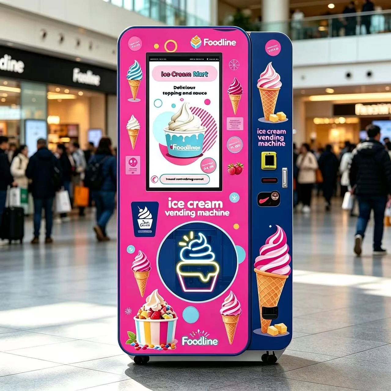 FL Hot Sale Automated Soft Ice Cream Vending Machine Supplier Multi Flavor Topping Juice System Commercial Frozen Dessert
