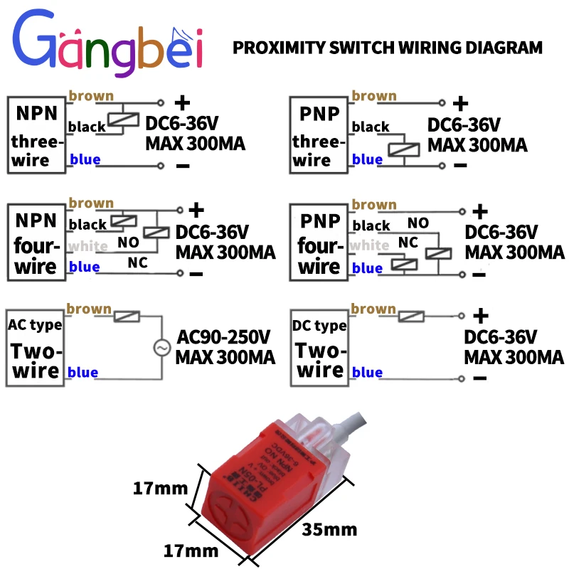 Interruptor de proximidad cuadrado PL-05N/N2/N3/P/P2/P3/D1/D2/Y1/Y2 NPN PNP dc sensor normalmente abierto de tres cables