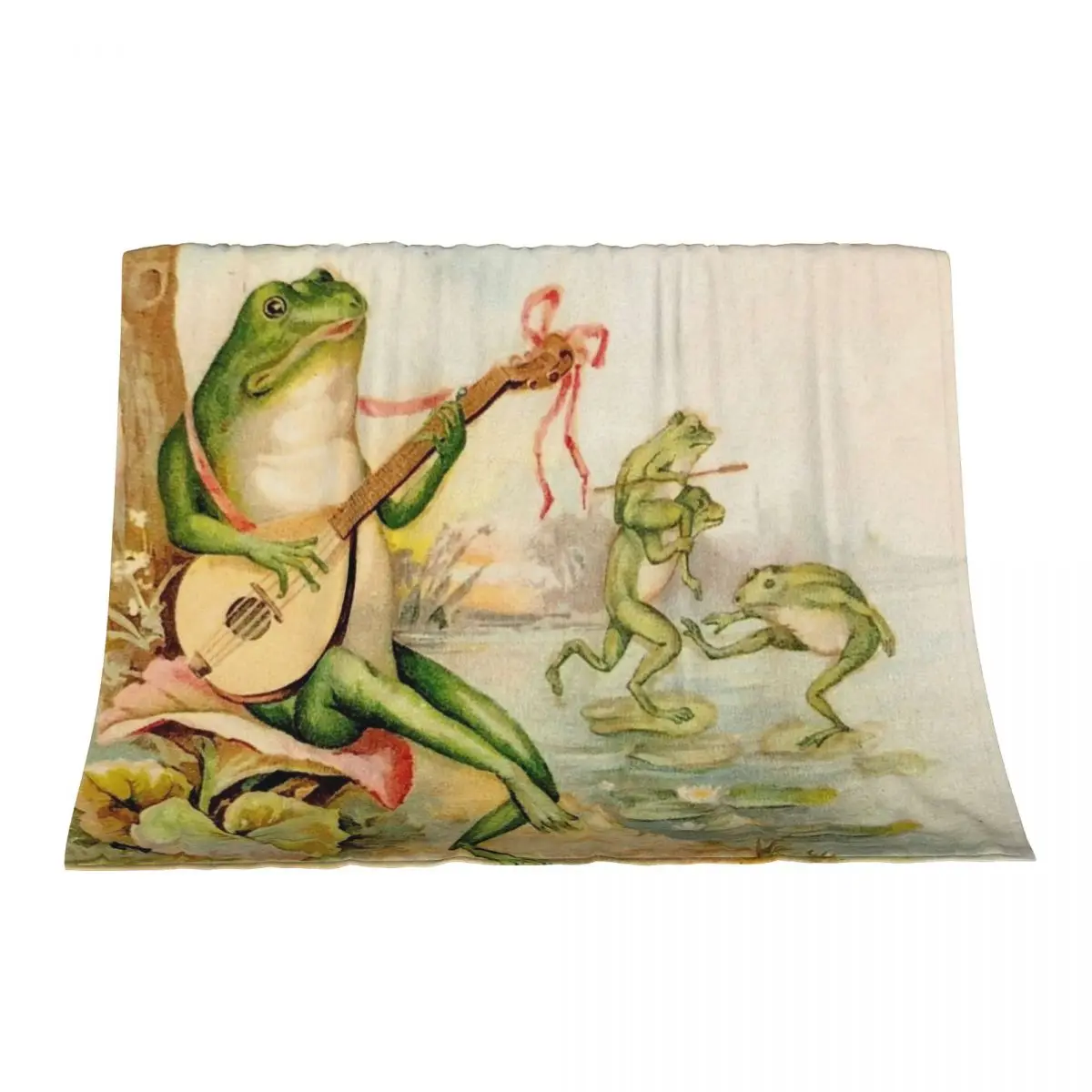 

FROG STRUMMING : Vintage Abstract Entertainment Print Throw Blanket Custom funny gift Decorative Throw Blankets