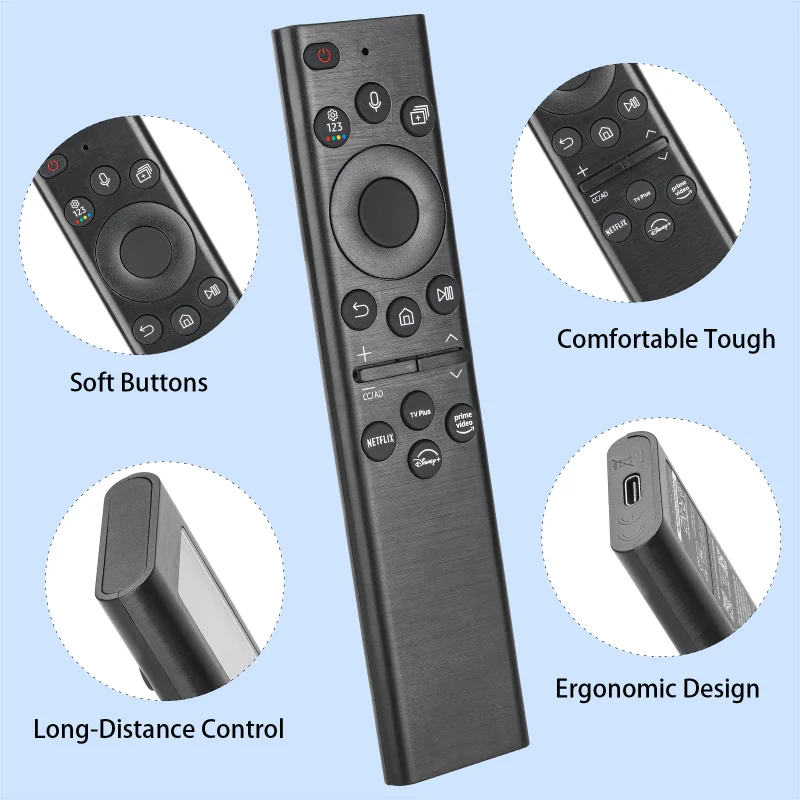 BN59-01385A لاستبدال جهاز التحكم عن بعد الصوتي الشمسي Samsung مع أزرار NETFLIX PrimeVideo، لتلفزيون Samsung الذكي بإطار Samsung
